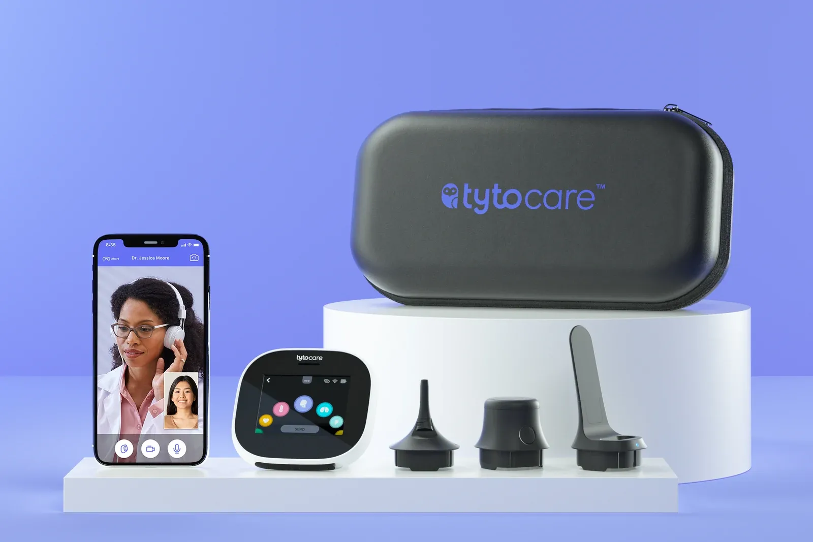 Dispositivo TytoCare, accesorios y aplicación para examen físico remoto.