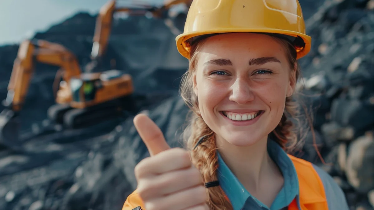 Trabajadora con equipo de protección en una operación minera